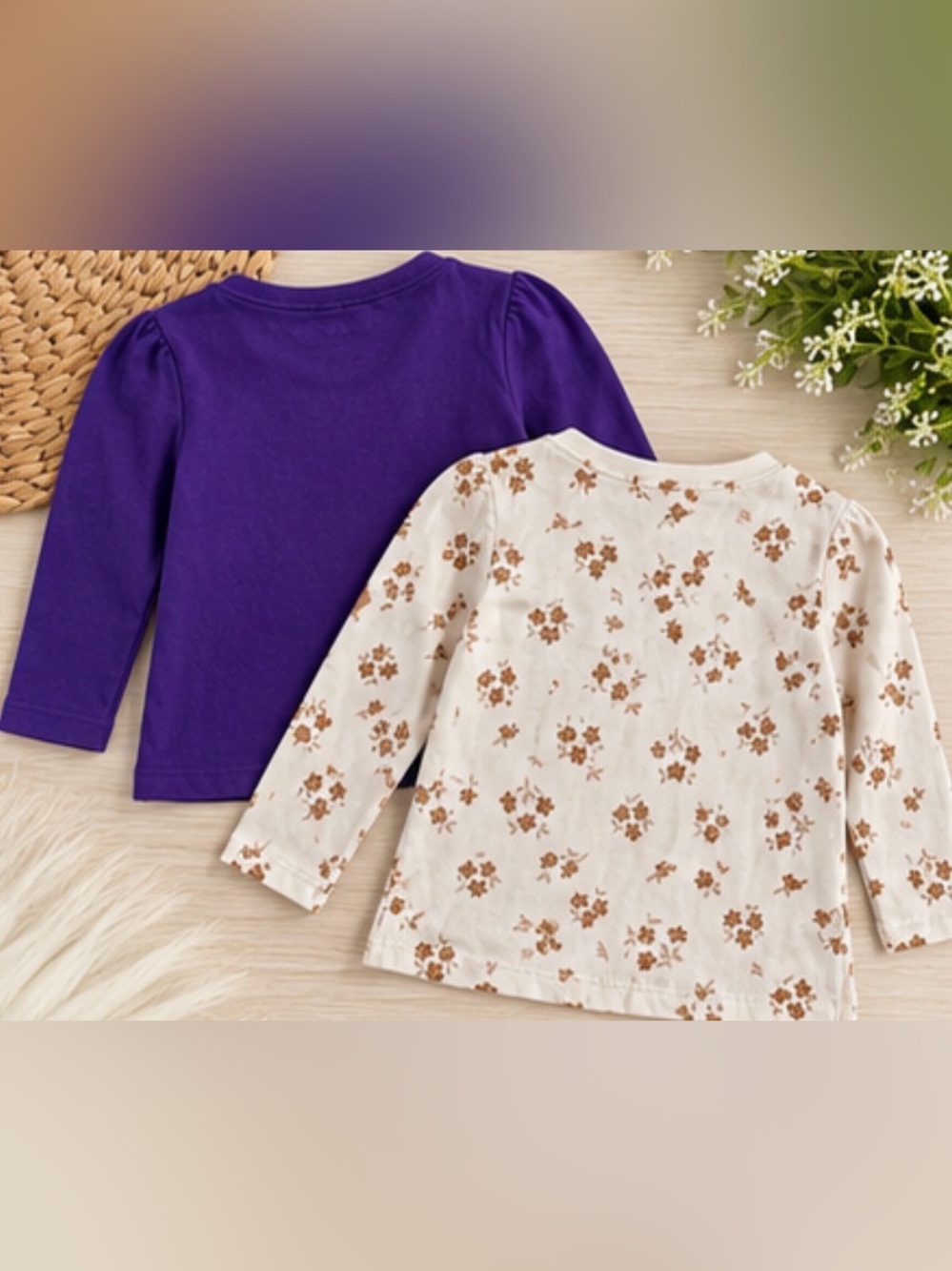 Girls 3T Long Sleeve Shirt Bundle – Jessica Simpson Floral + Purple Ruffle Tops